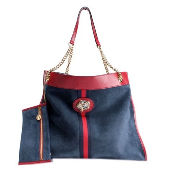NEW WITH GUCCI DUSTBAG AND CARDS Gucci Rajah Suede Large Tote Bag in Blue - Picture 9 of 16